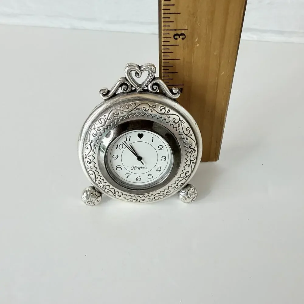 Brighton Memphis Etched Desk Clock Silver Plated Works New Battery